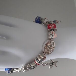 Sterling Silver Patriotic Religious Charm Bracelet
